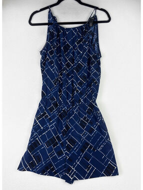 White House Black Market Women's Navy Blue Patterned Romper Size 2